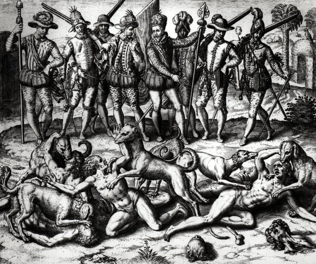  Os cães de Vasco Nuñez de Balboa (1475-1571) atacando os índios